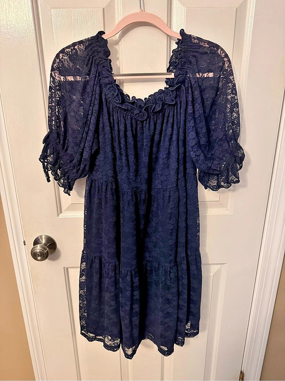 Old Navy Floral Lace-Sleeve Mini Dress in Blue Size XXL NWT